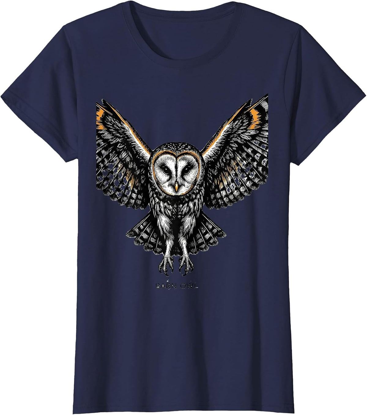 Women's Barn Owl Scratchboard Funny Owl Lover Bird Enthusiast T-Shirt - Navy Blue