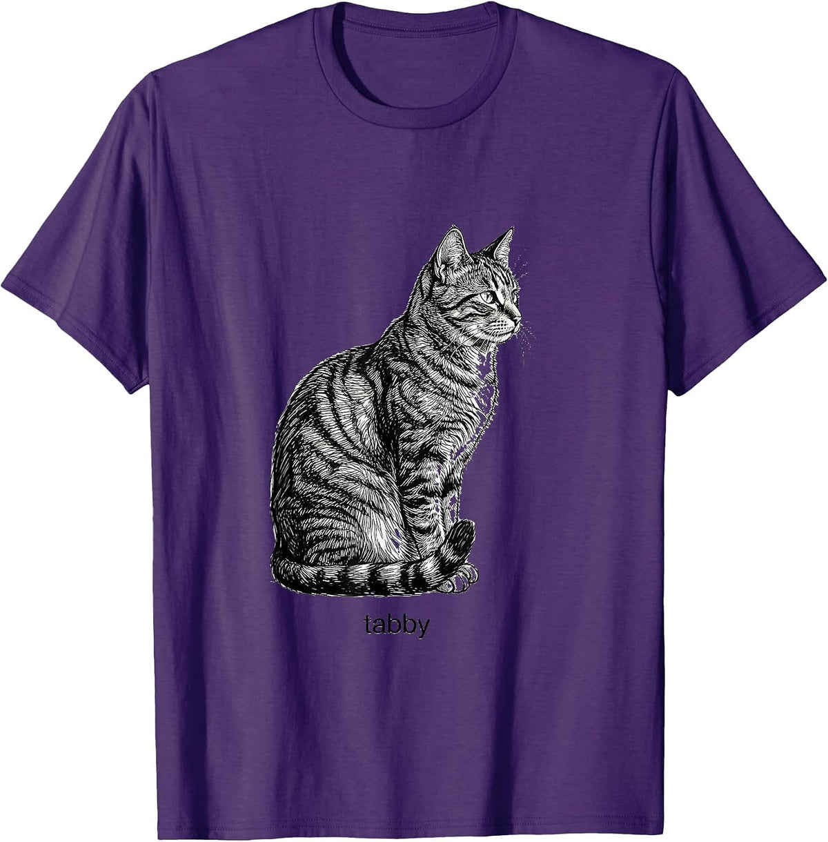 tabby Minimalist Line Art Cat Lover Pet Owner Gift T-Shirt - Purple