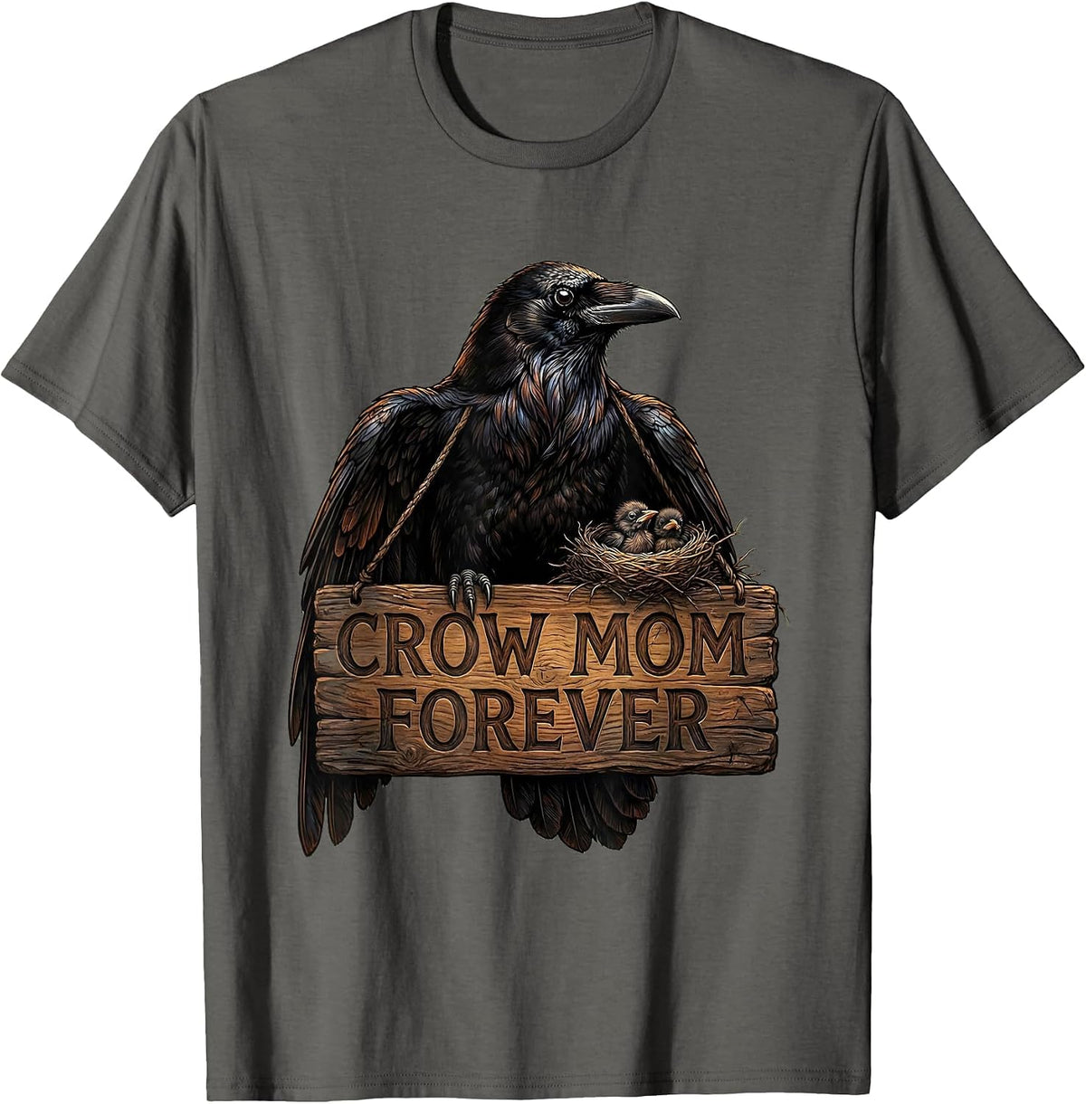 Crow Mom Forever Proud Bird Lover Design T-Shirt - Asphalt Grey