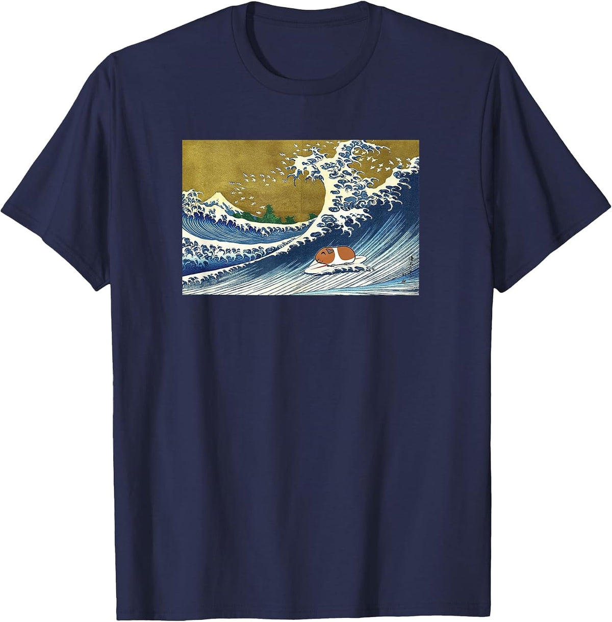 Funny Retro Vintage Surfing A Great Wave Guinea Pig Lover T-Shirt - Navy Blue