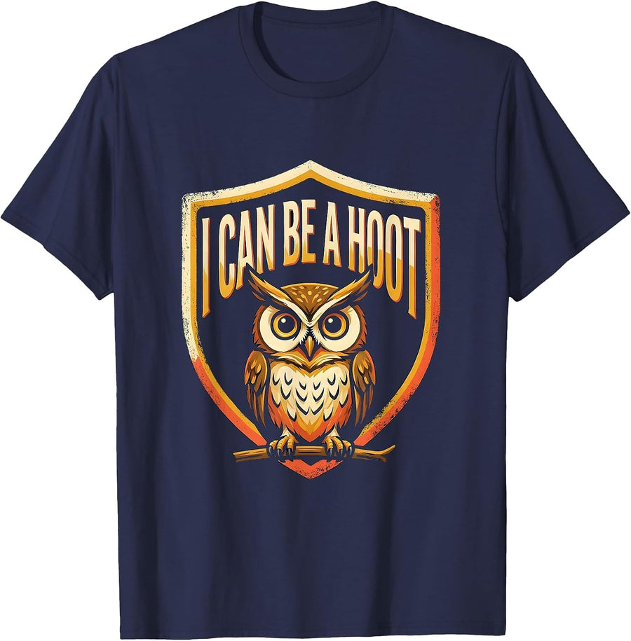 I Can Be A Hoot Vintage Owl Bird Lover Humor Retro T-Shirt - Navy Blue