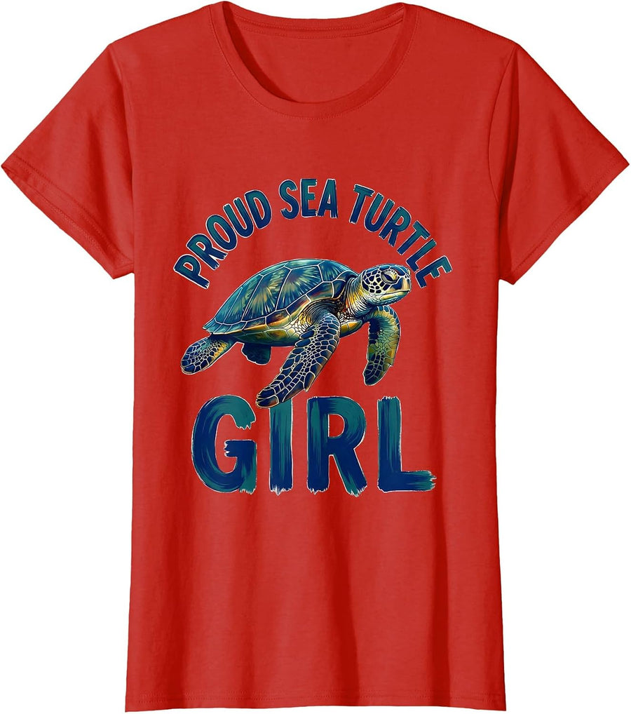 Women's Proud Sea Turtle Girl Funny Sea Turtle Lover Beach Humor T-Shirt - Red