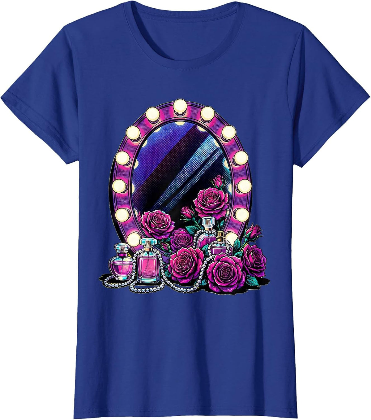 Women's Showgirl Vanity Pearls and Roses Graphic T-Shirt - Royal Blue