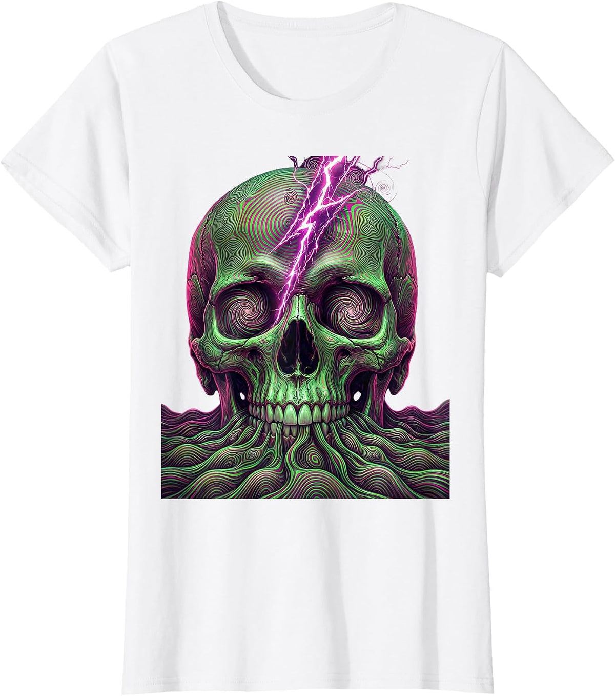 Women's Skull Lightning Bolt Metal Band Graphic T-Shirt - White