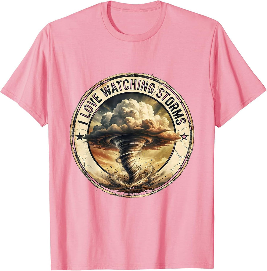 Men's I Love Watching Storms Distressed Funny Storm Chaser T-Shirt - Pink