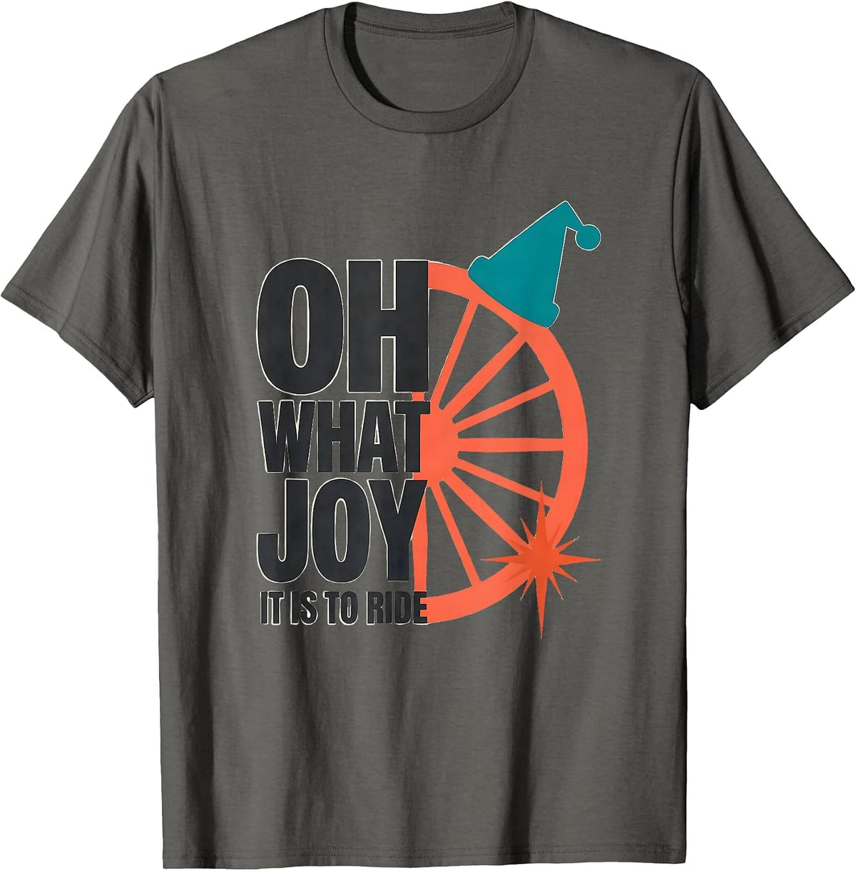 Oh What Joy It Is To Ride Midcentury Modern Biker Christmas T-Shirt - Asphalt Grey