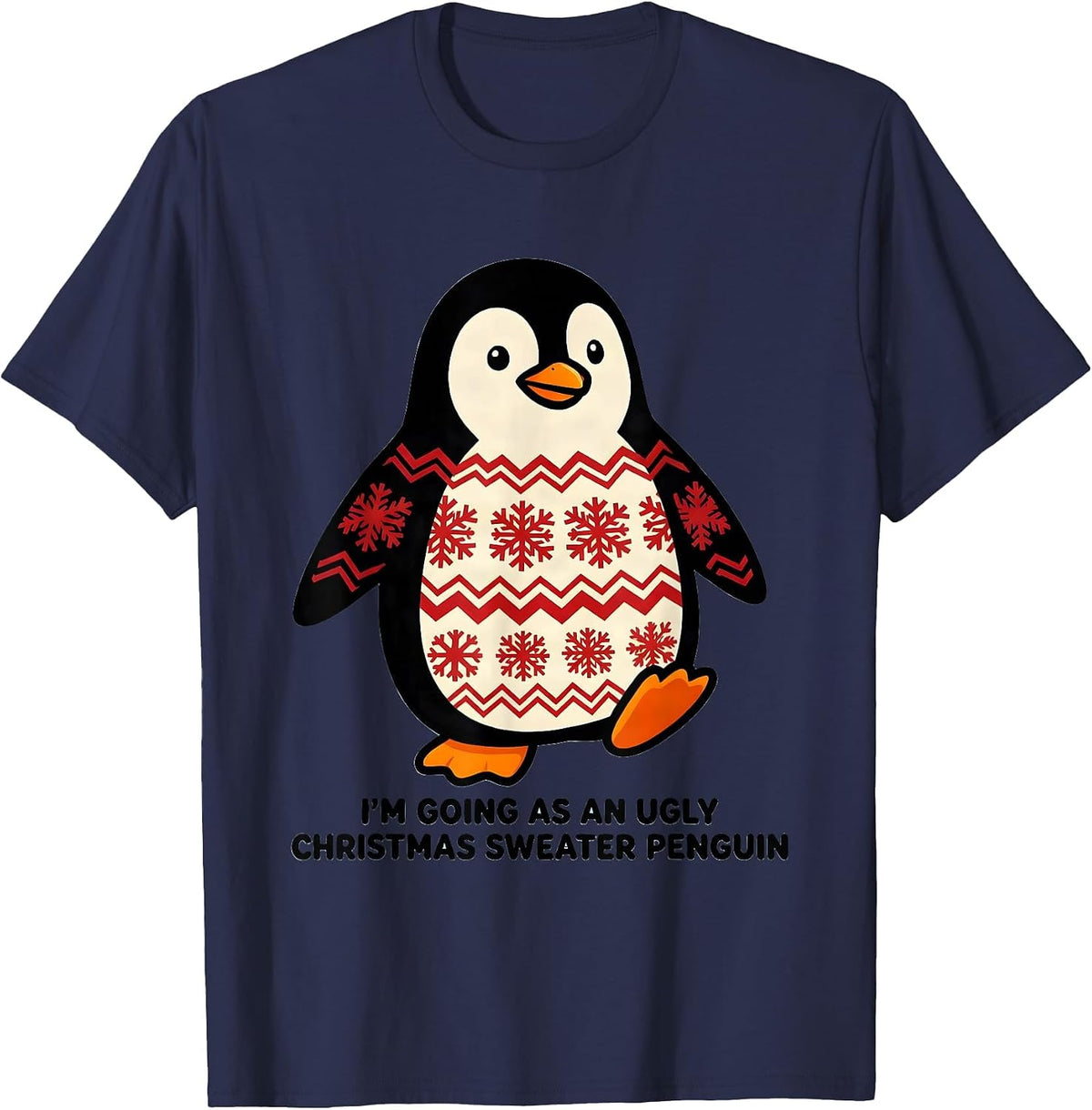 Men's I'm Going As An Ugly Christmas Sweater Penguin Funny T-Shirt - Navy Blue