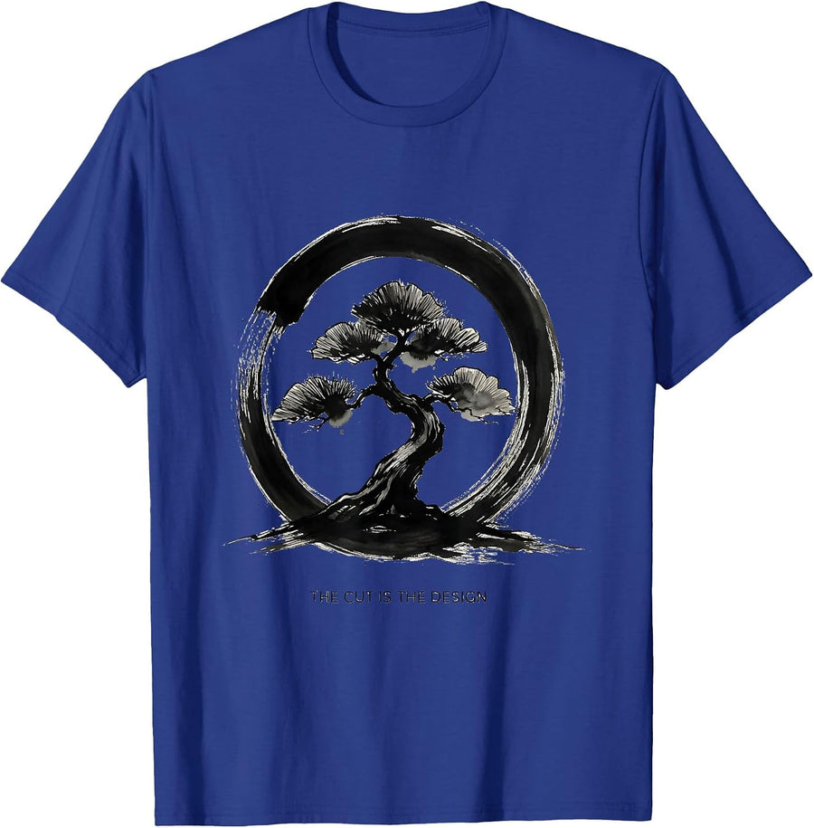 The Cut Is The Design Zen Bonsai Tree Japanese Meditation T-Shirt - Royal Blue