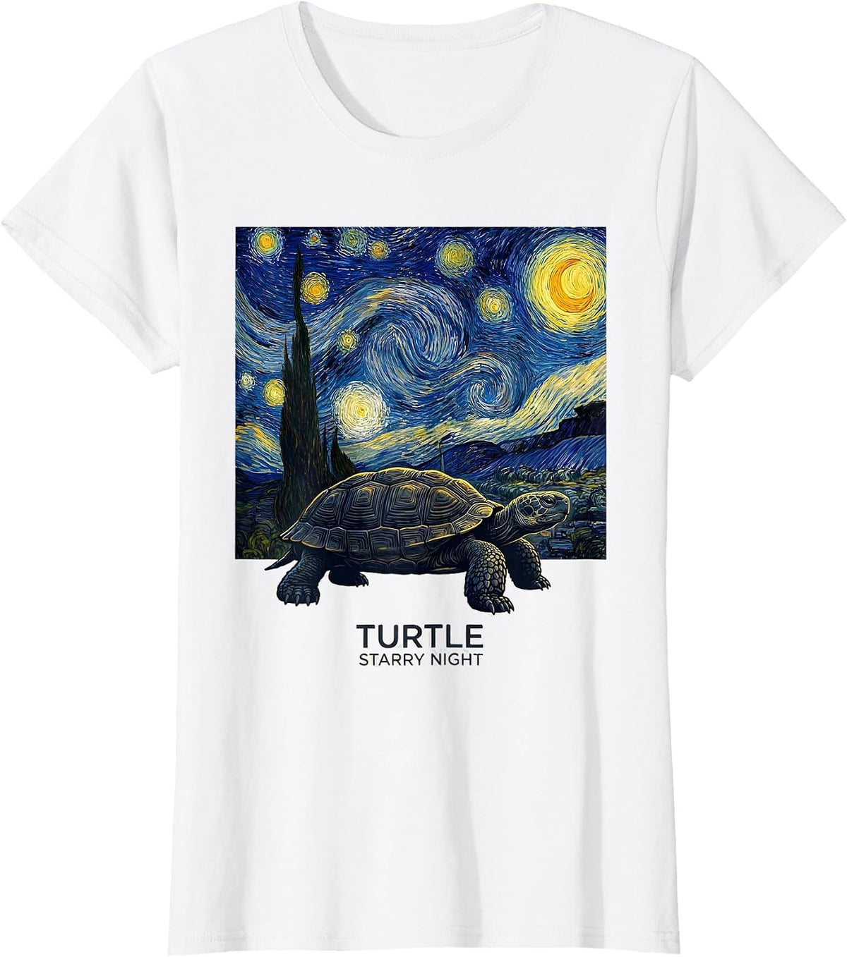 Women's Turtle Starry Night Van Gogh Art Animal Lover Gift T-Shirt - White