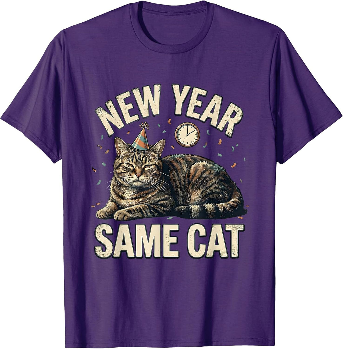 Men's New Year Same Cat Funny Distressed Cat Lover Humor T-Shirt - Purple