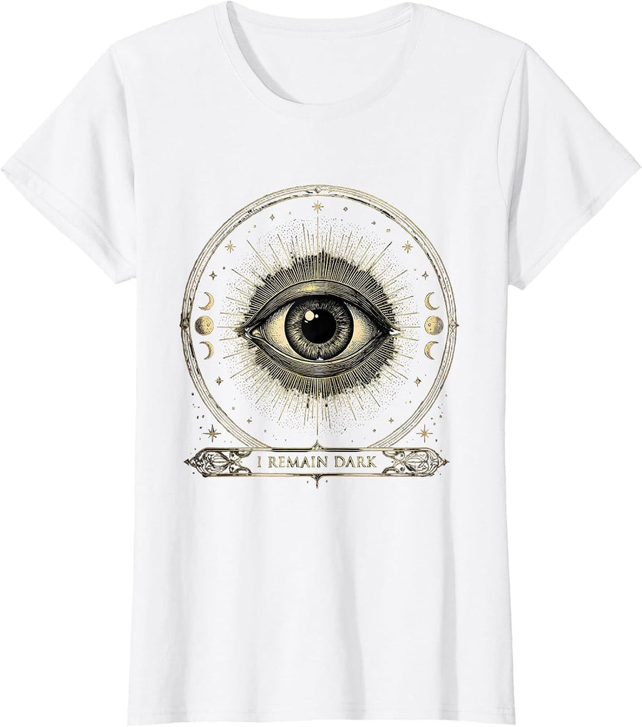 Women's I Remain Dark Mystic Celestial Alt Goth Emo Y2K Grunge T-Shirt - White
