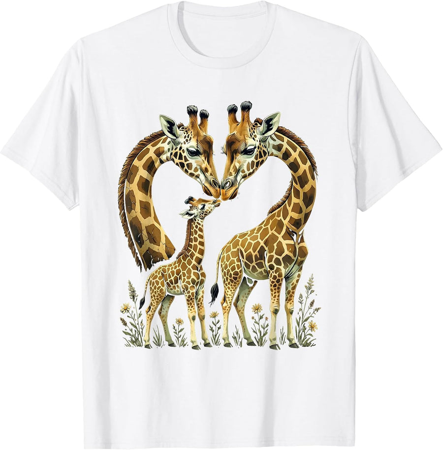 Men's Mother Giraffe Nuzzling Calf Sweet Bond Art T-Shirt - White