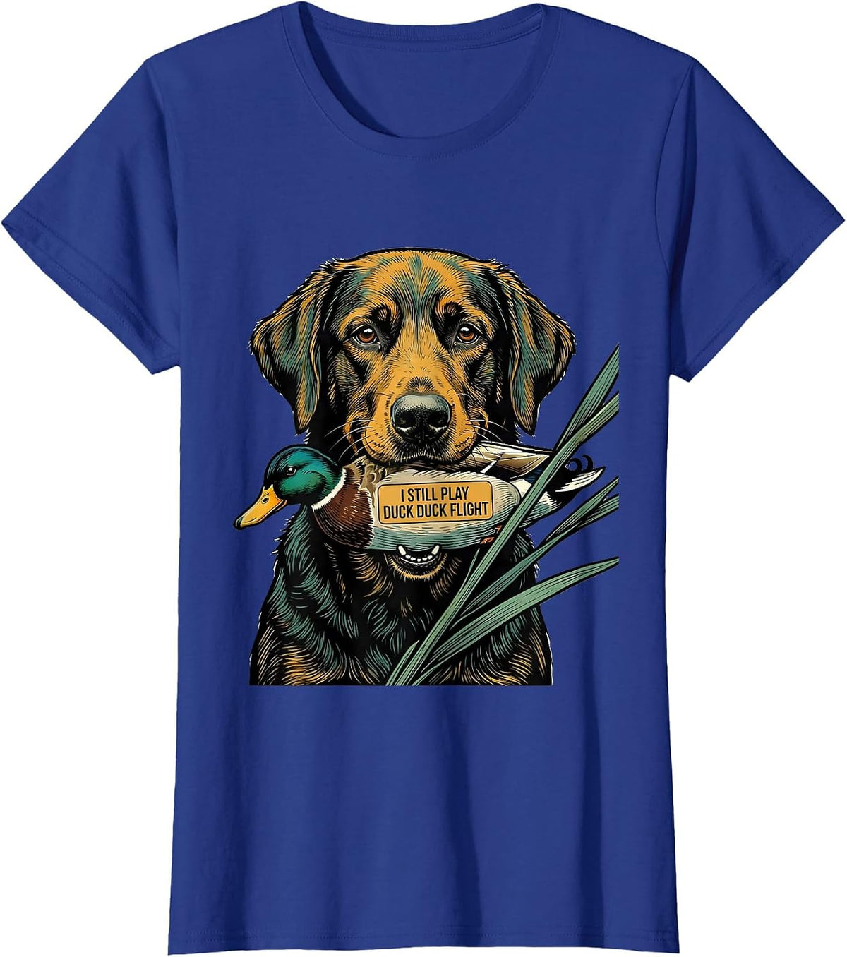 Women's I Still Play Duck Duck Flight Funny Duck Hunting Hunter Dad T-Shirt - Royal Blue