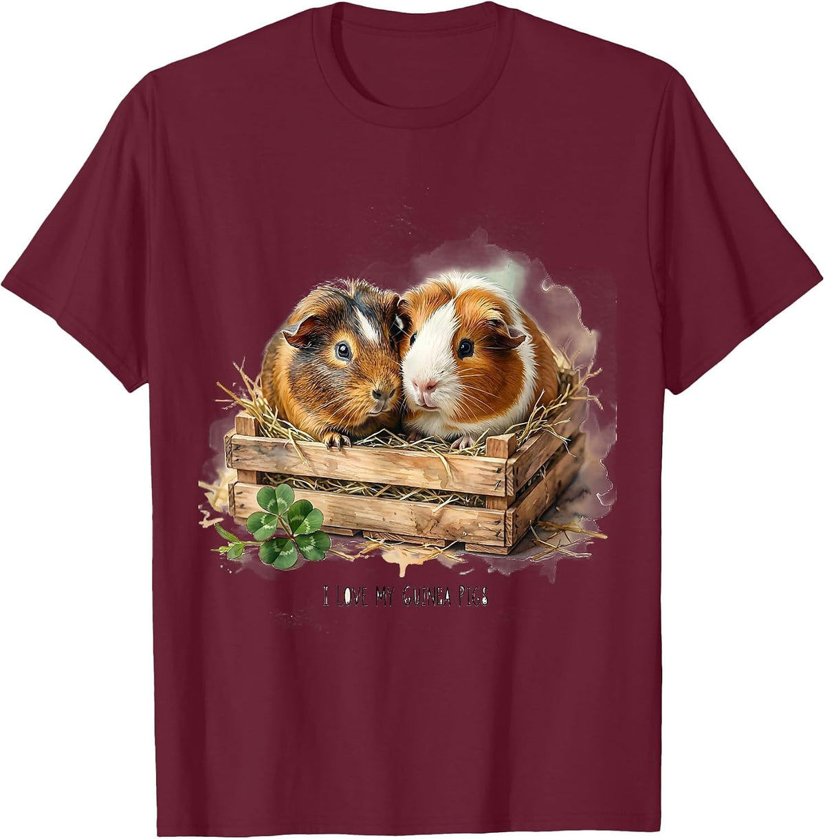 Men's I Love My Guinea Pigs Cute Watercolor Pet Lover Gift T-Shirt - Burgundy