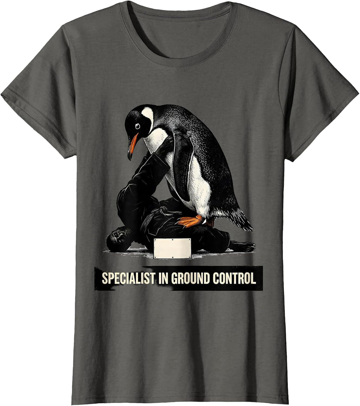 Women's Specialist In Ground Control Funny Penguin Martial Arts T-Shirt - Asphalt Grey