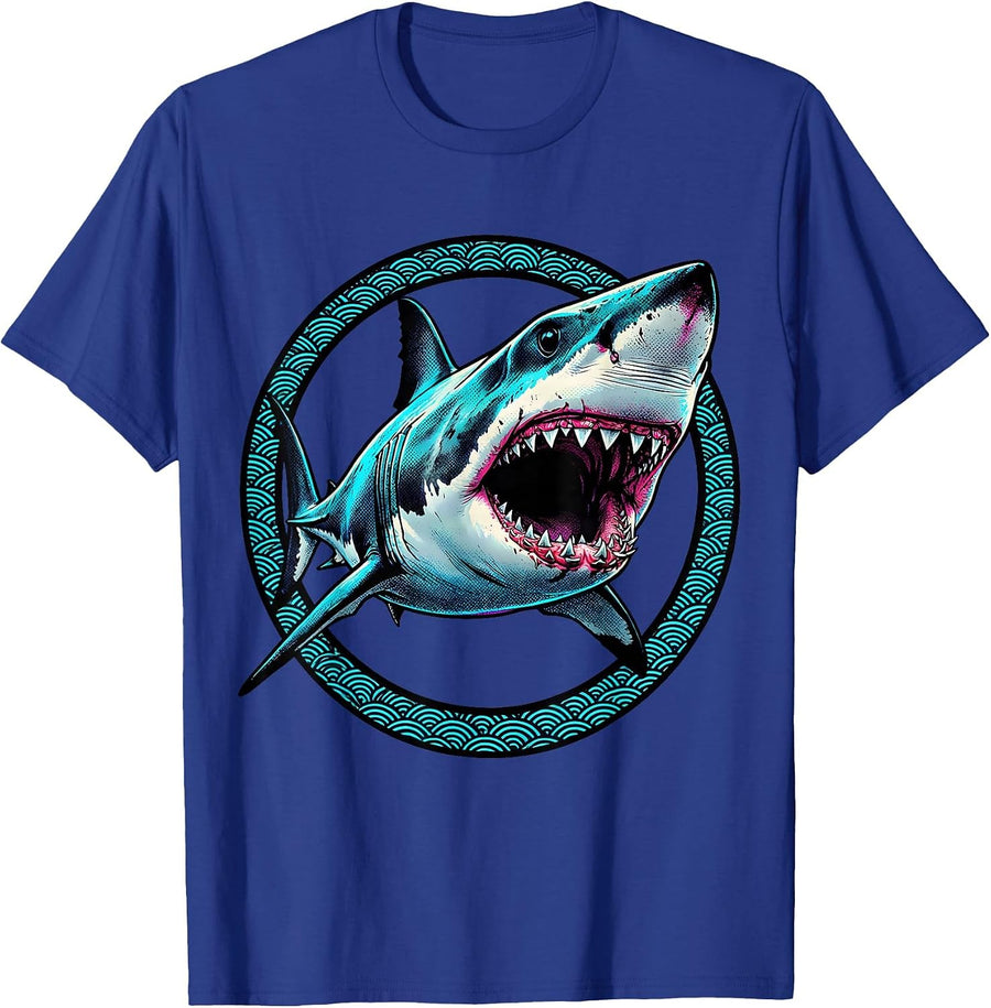 Deep Sea Shark Bioluminescent Glow Design T-Shirt - Royal Blue