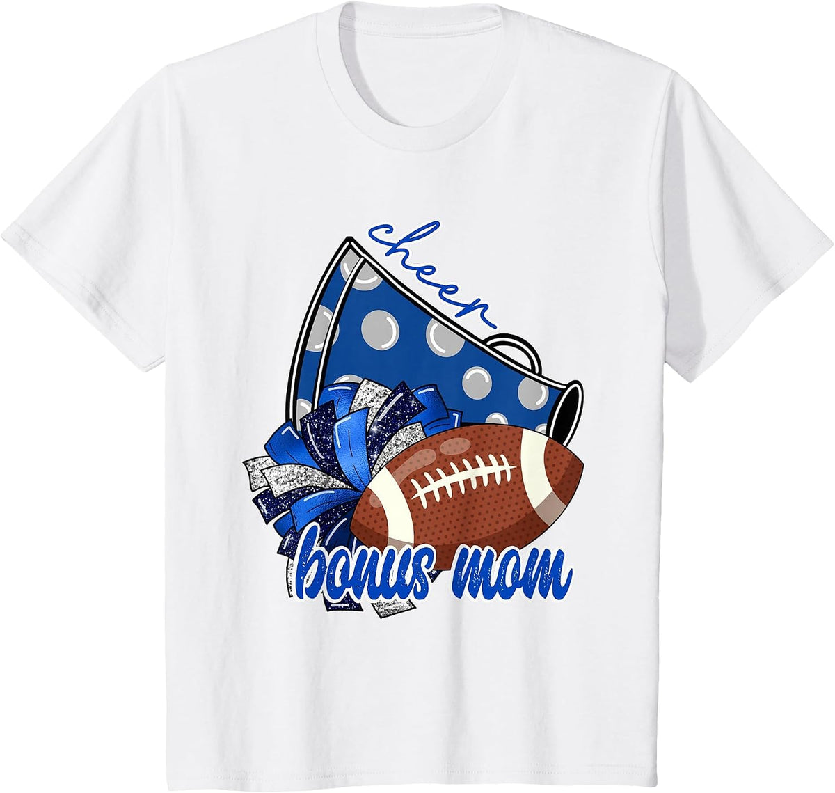 Cute Cheer Bonus Mom Graphic Tee Trendy Megaphone Football T-Shirt - White