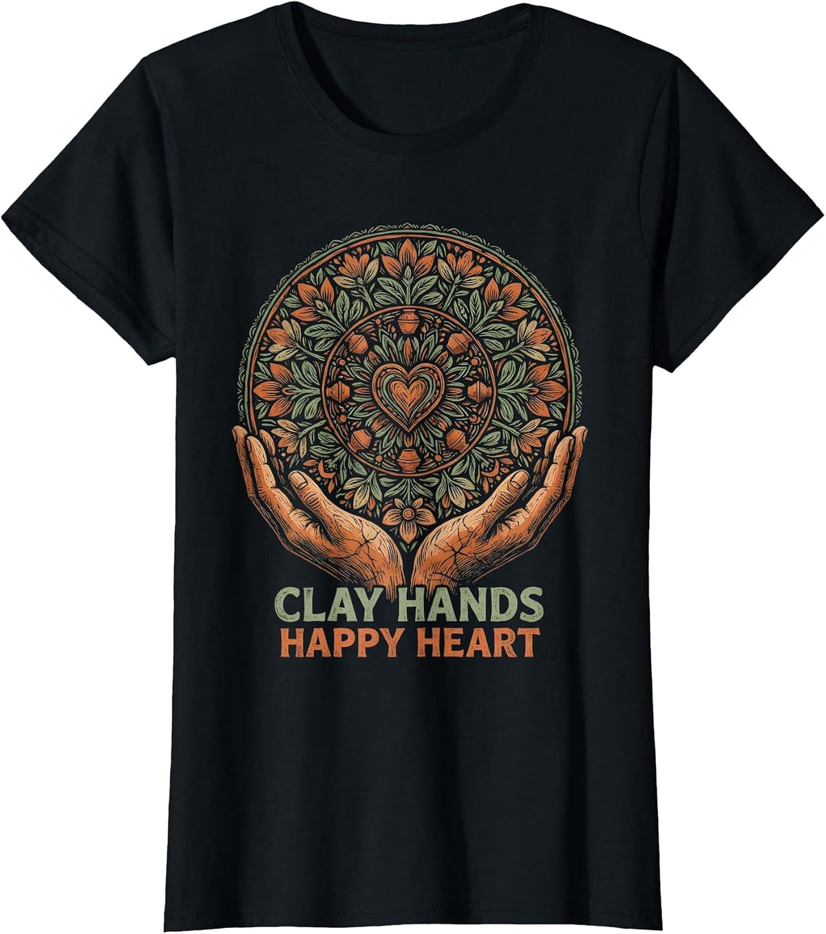 Clay Hands Happy Heart Art Teacher Design T-Shirt - Black