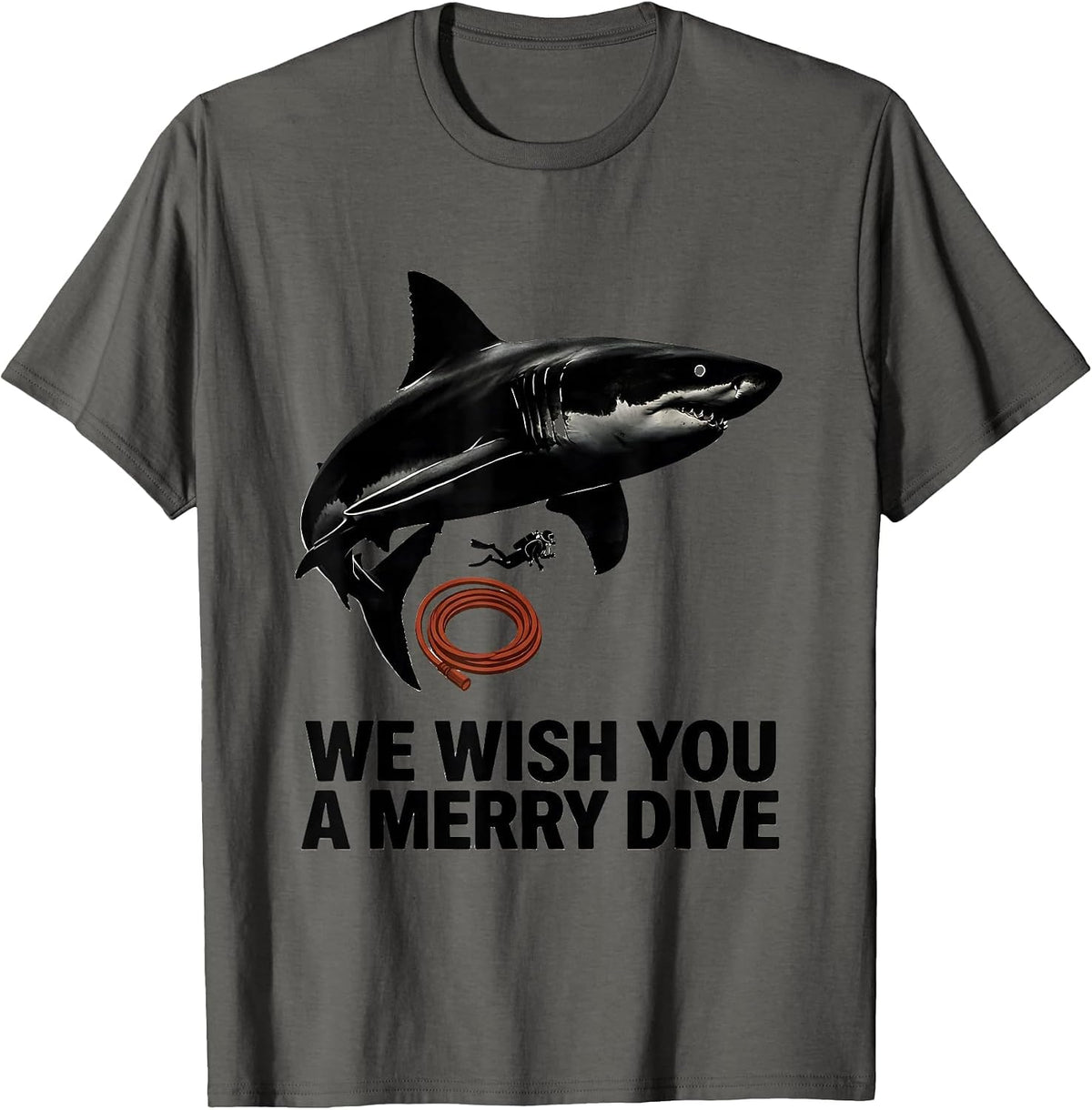 We Wish You A Merry Dive Funny Shark Scuba Diver Gift T-Shirt - Asphalt Grey