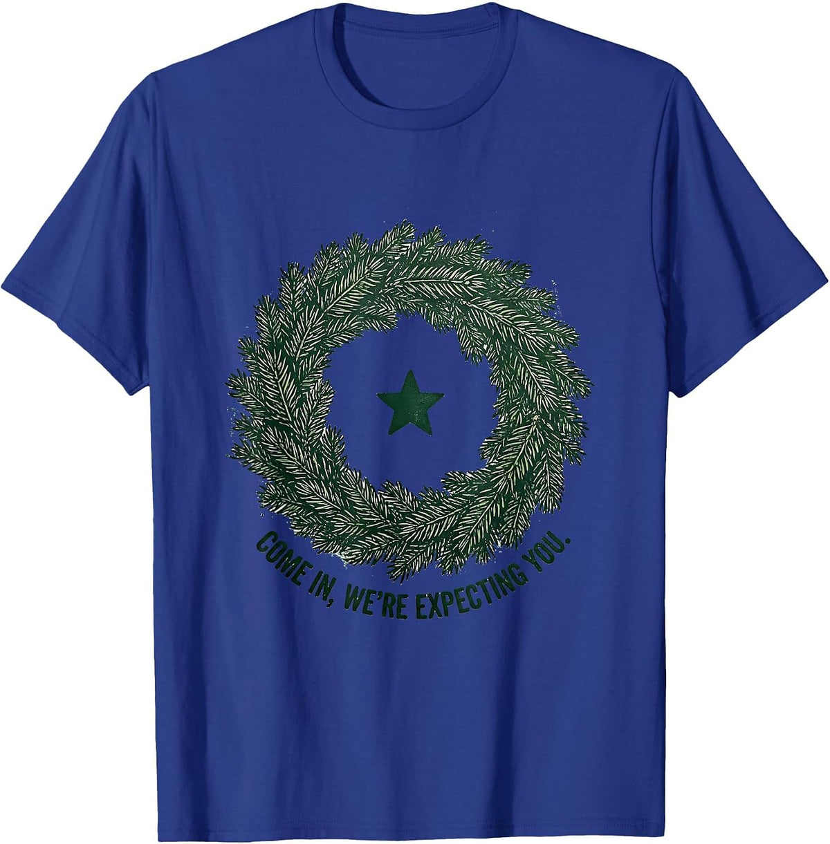 Men's Come In, We're Expecting You Rubber Stamp Family Christmas T-Shirt - Royal Blue