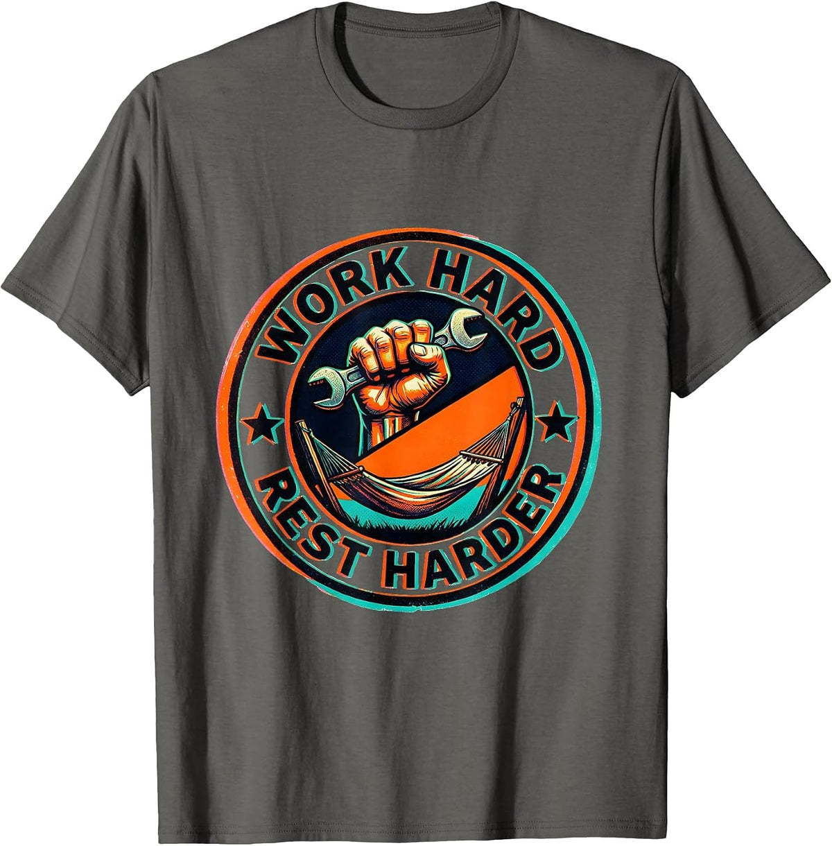 Work Hard Rest Harder Labor Day Graphic Design T-Shirt - Asphalt Grey