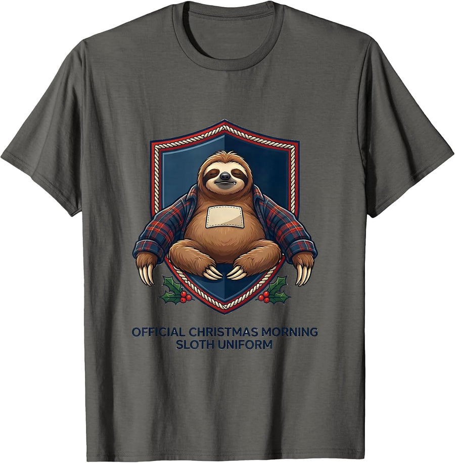 Official Christmas Morning Sloth Uniform Funny Sloth Lover T-Shirt - Asphalt Grey