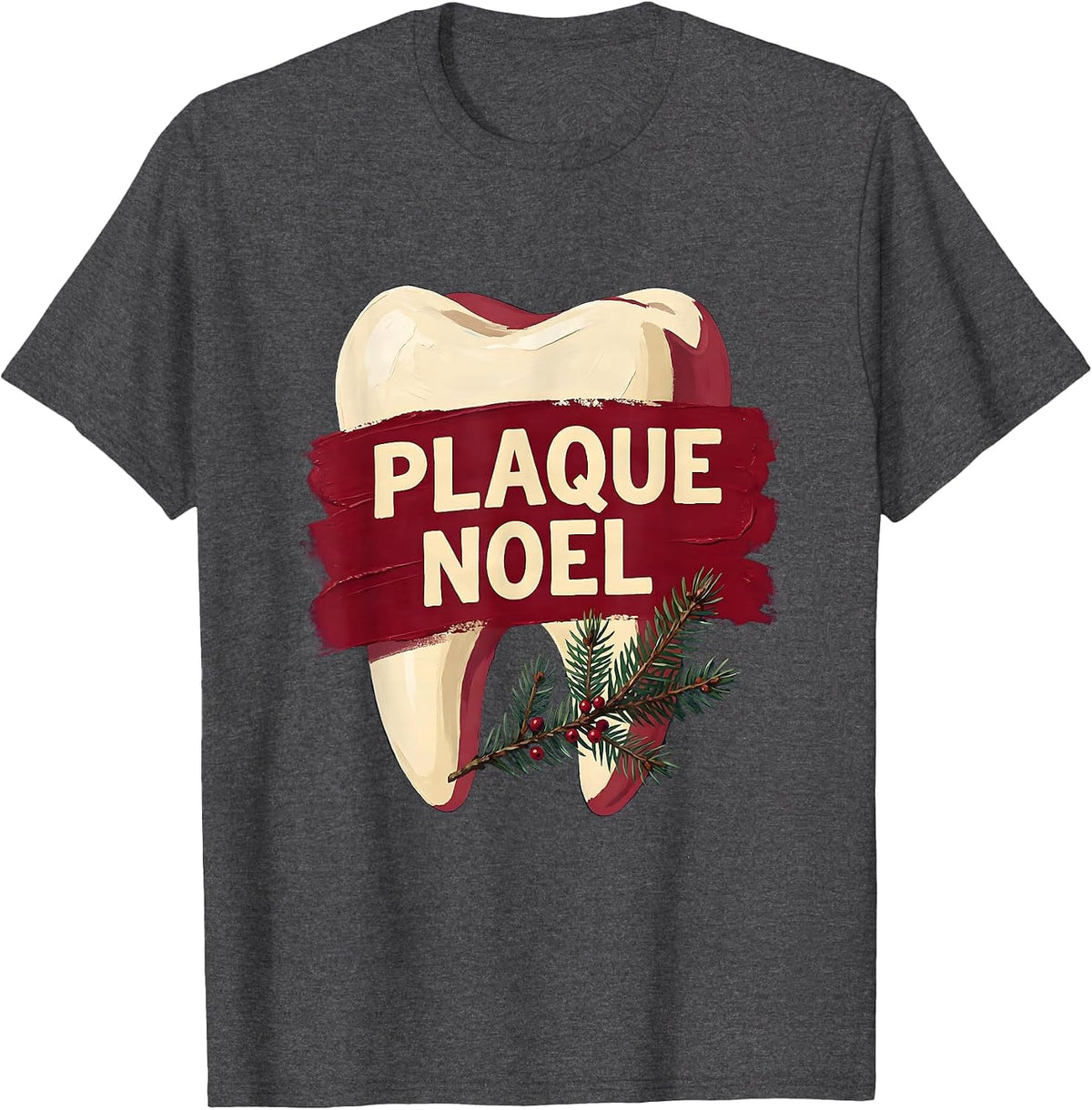 Men's Plaque Noel Funny Dental Christmas Dentist Dental Hygienist T-Shirt - Dark Heather Grey