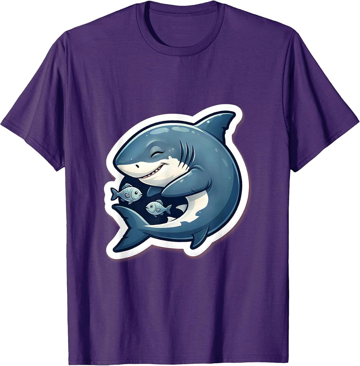 Men's Napping Shark Cute Ocean Humor Graphic T-Shirt - Purple