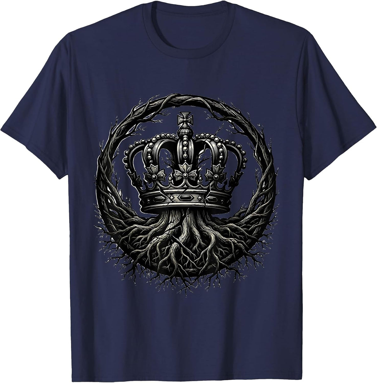 Crown Overgrown With Roots Nature vs Power Graphic T-Shirt - Navy Blue