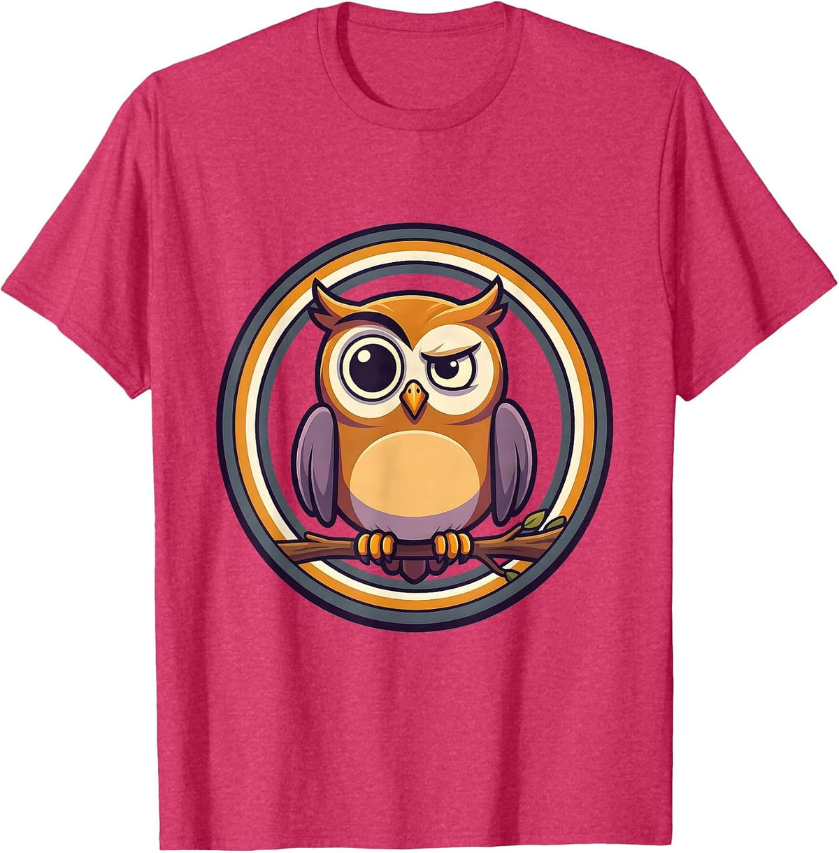 Derpy Confused Owl Tilted Head Funny Bird Art T-Shirt - Red Heather