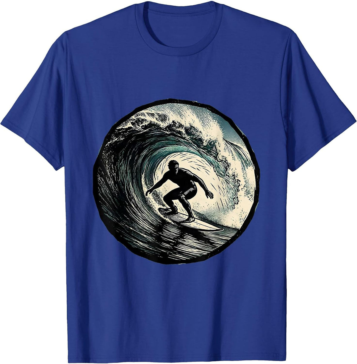 Hawaiian Surfer Riding Massive Curling Wave T-Shirt - Royal Blue