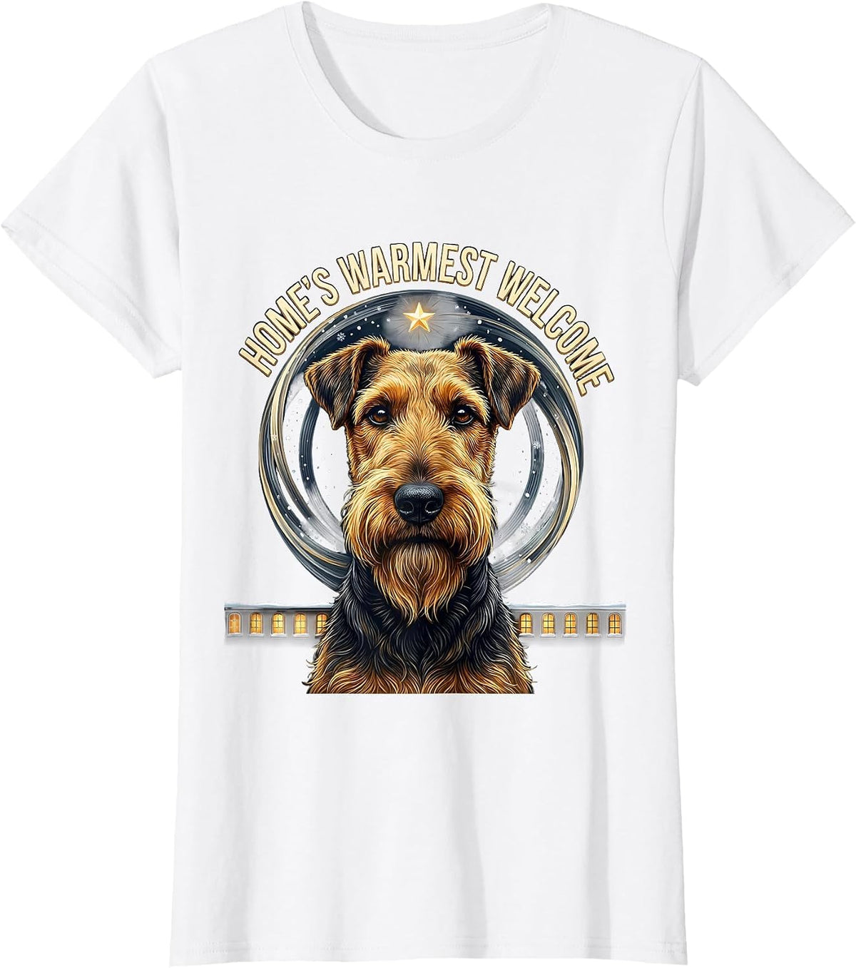 Home's Warmest Welcome Airedale Terrier Van Gogh Style T-Shirt - White