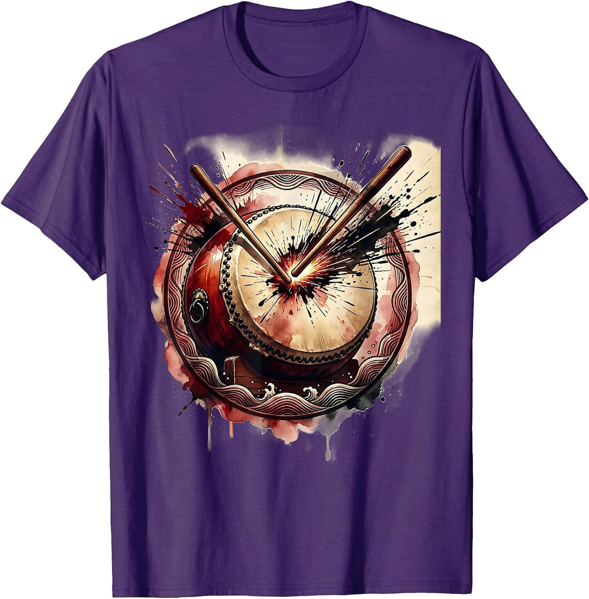 Japanese Taiko Drum Bold Strike Sparks Art T-Shirt - Purple
