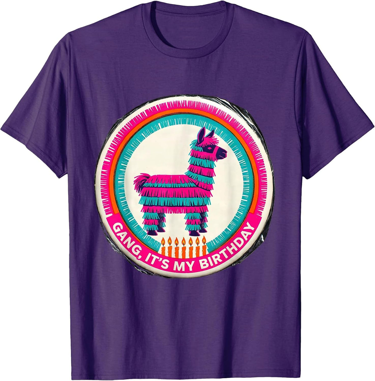 Gang It's My Birthday Risograph Llama Pinata Kid Party T-Shirt - Purple