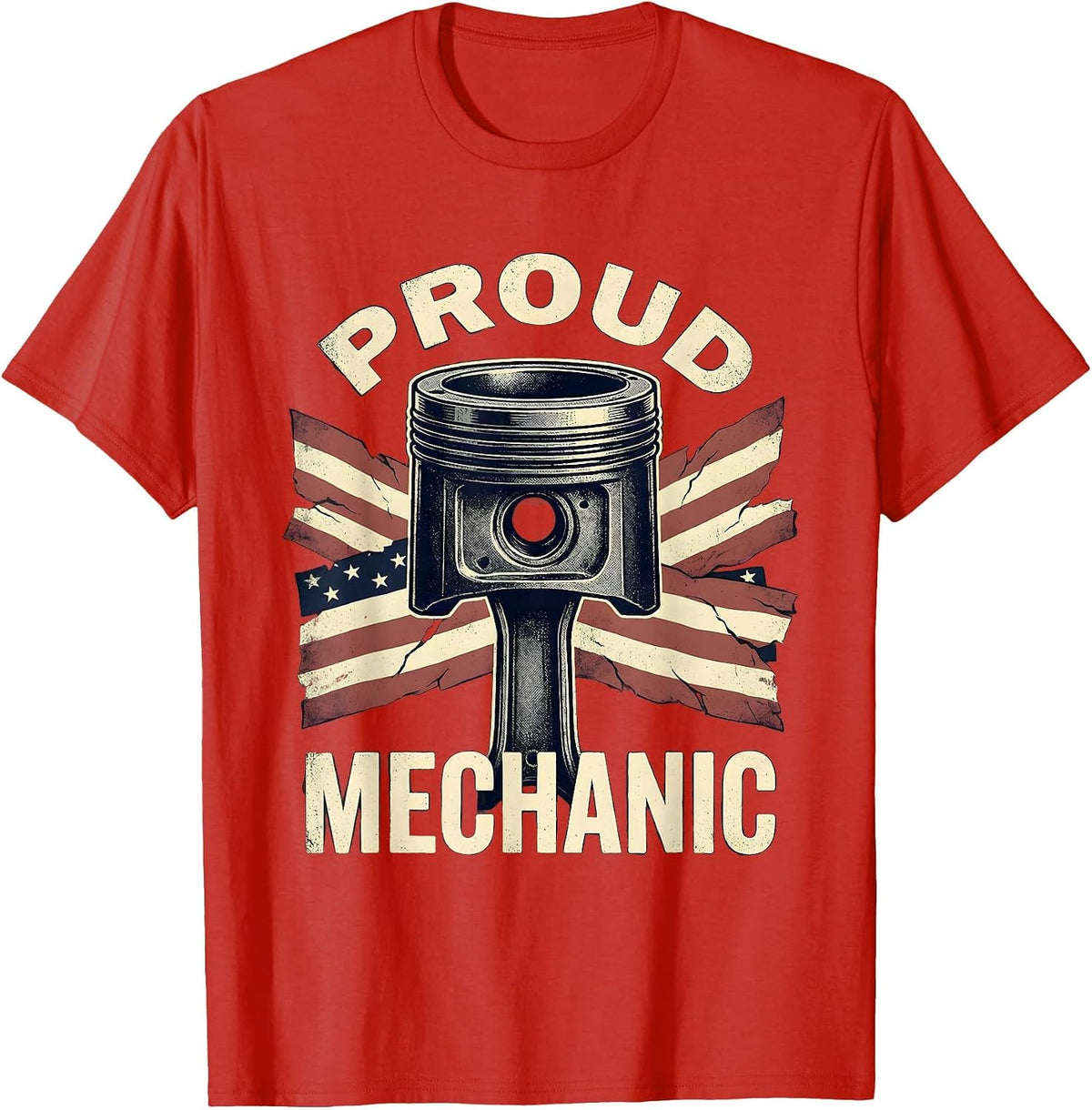 Men's Proud Mechanic Bold Stenciled Patriotic Mechanic Pride T-Shirt - Red