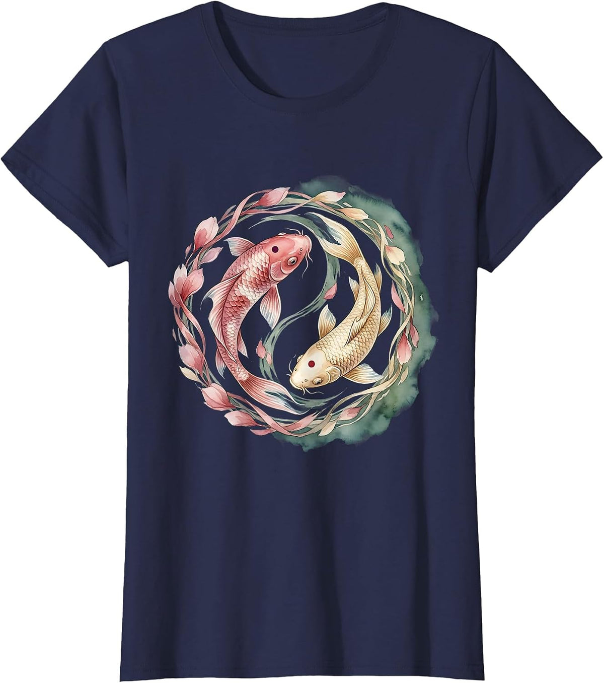 Women's Cancer Awareness Koi Fish Yin-Yang Design T-Shirt - Navy Blue