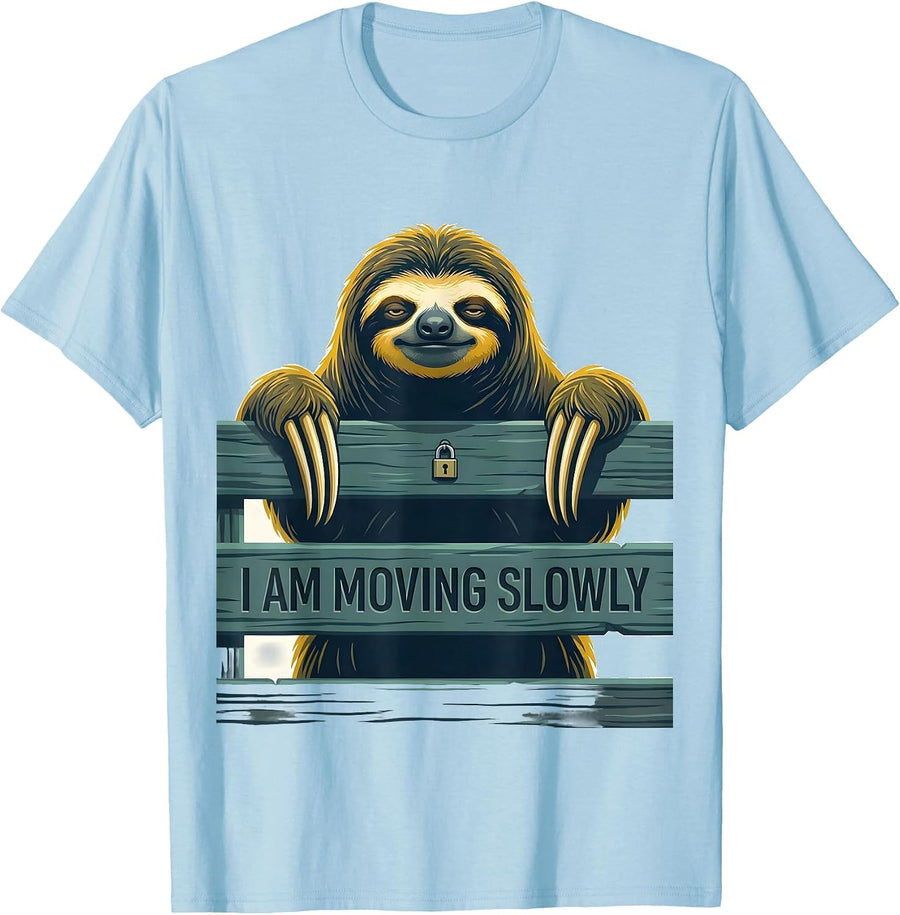 Men's I Am Moving Slowly Funny Sloth Lover Gift T-Shirt - Baby Blue