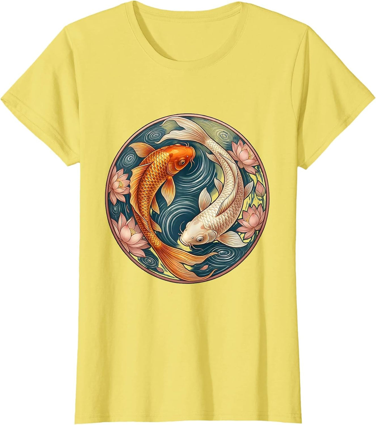 Koi Fish Circular Flow Mental Health Awareness T-Shirt - Lemon Yellow