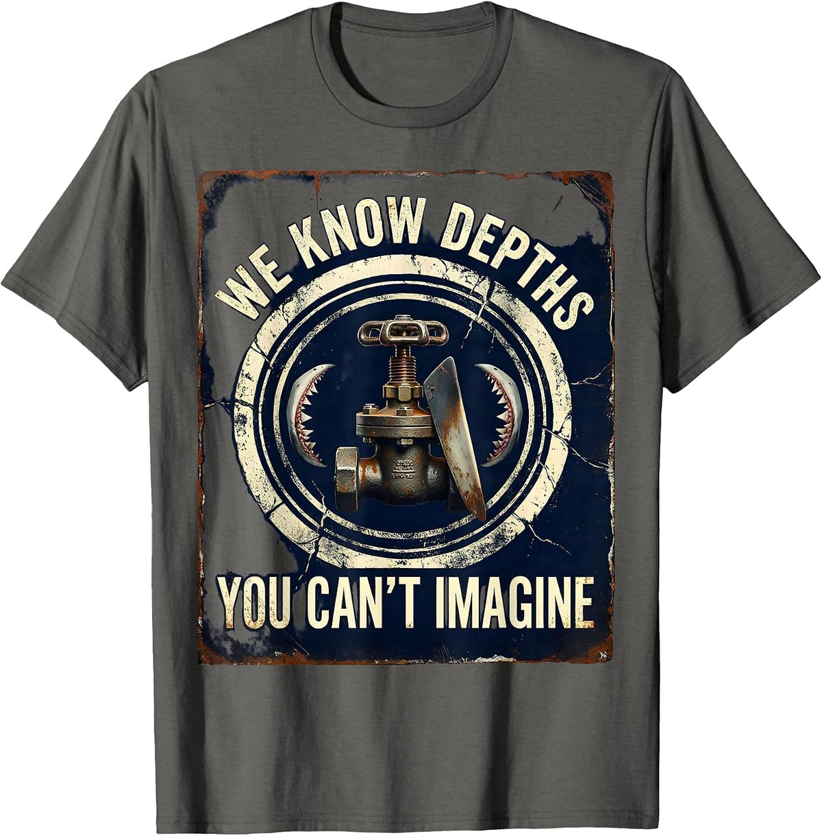 Men's We Know Depths You Can't Imagine Distressed Scuba Diver T-Shirt - Asphalt Grey