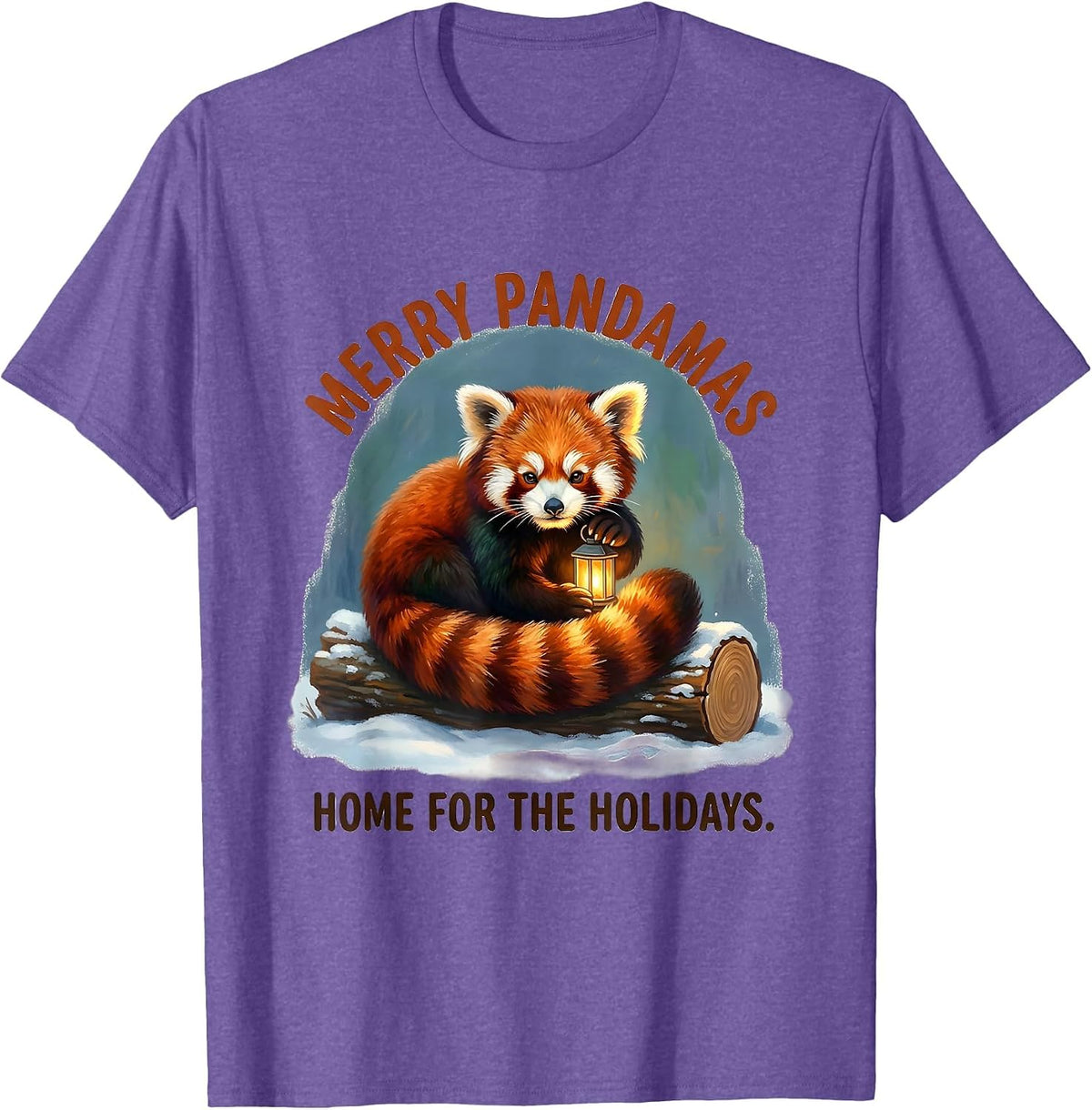 Men's Merry Pandamas, Home For The Holidays Cute Red Panda Lover T-Shirt - Purple Heather