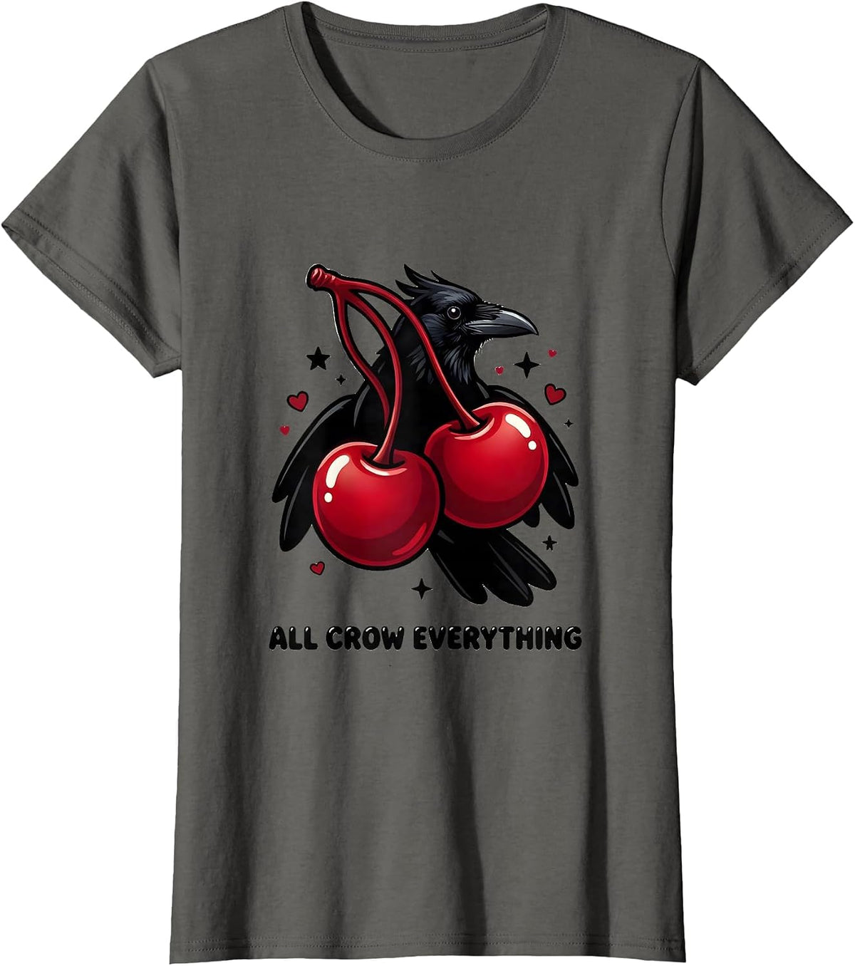 Women's All Crow Everything Crow Lover Graphic Design T-Shirt - Asphalt Grey