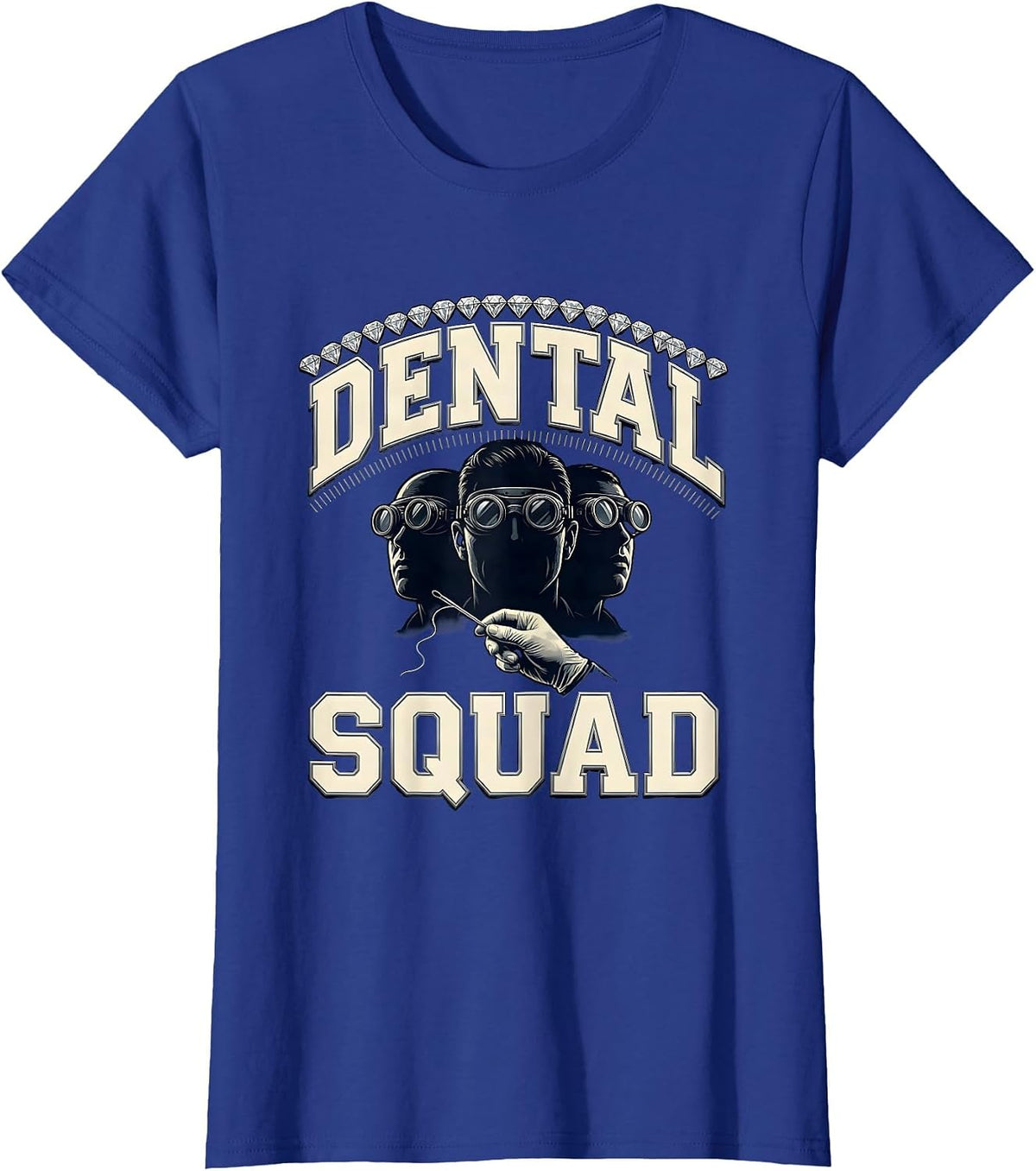 Women's Dental Squad Sparkle Varsity Dental Hygienist Dental T-Shirt - Royal Blue