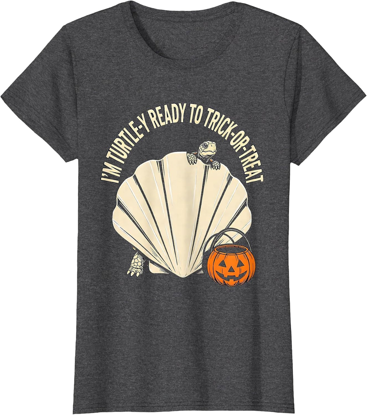 Women's I'm Turtle-y Ready to Trick-or-Treat Whimsical Halloween T-Shirt - Dark Heather Grey