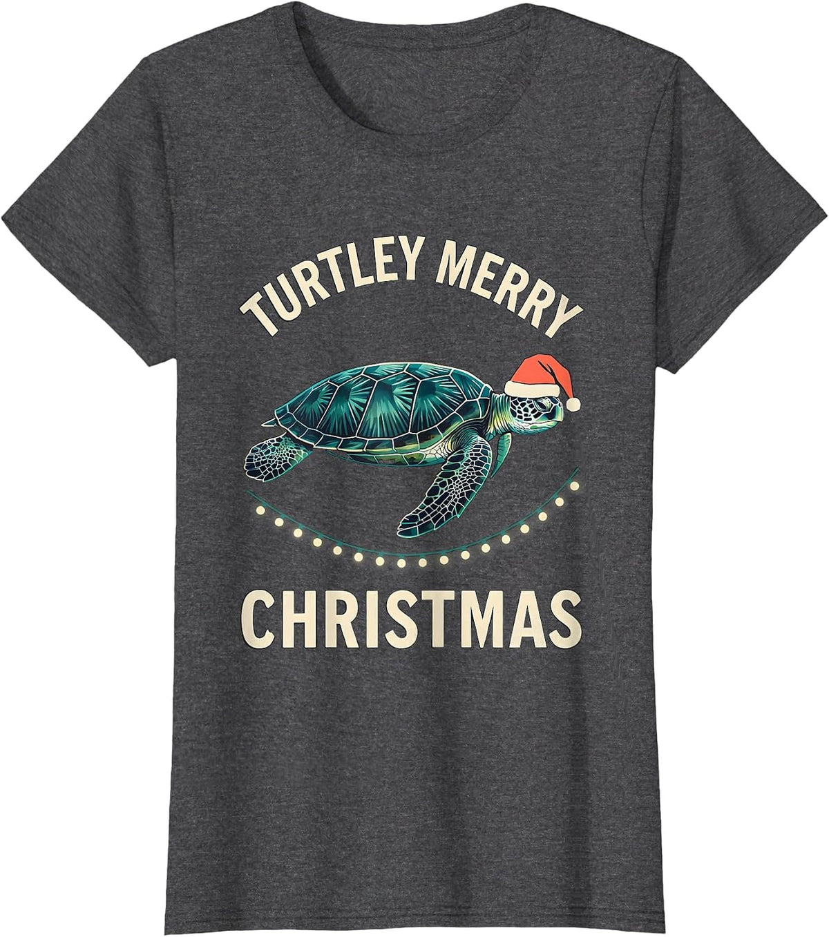 Women's Turtley Merry Christmas Midcentury Modern Sea Turtle Lover T-Shirt - Dark Heather Grey