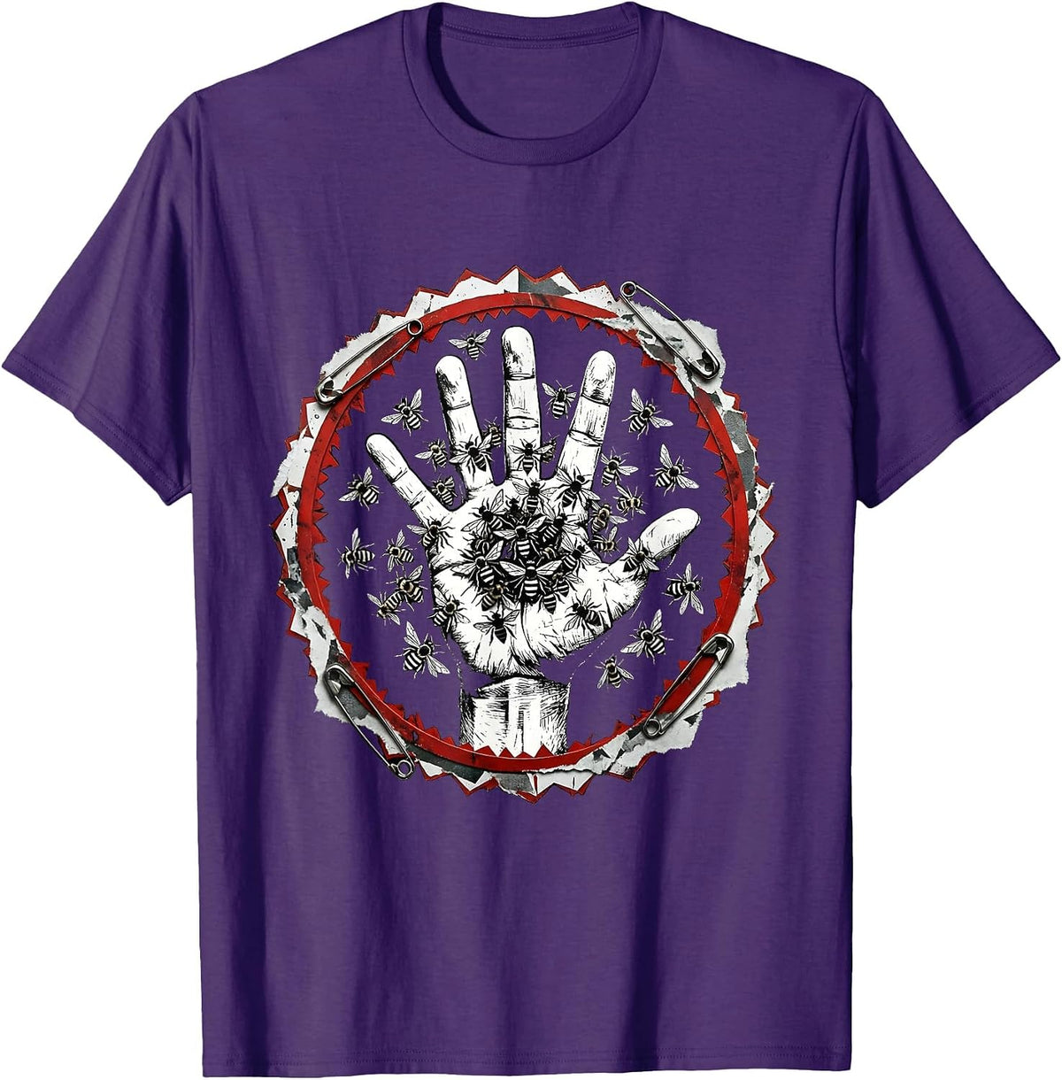 Punk Beekeeper Hand Releasing Swarm Graphic T-Shirt - Purple
