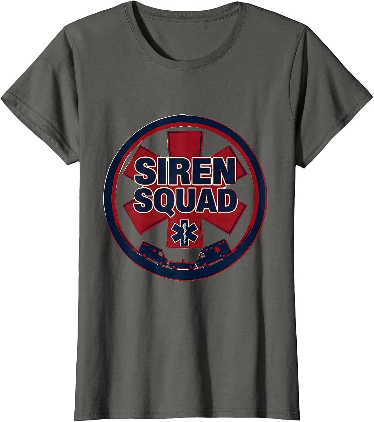 Women's Siren Squad Screenprint EMT Paramedic EMS Crew Gift T-Shirt - Asphalt Grey