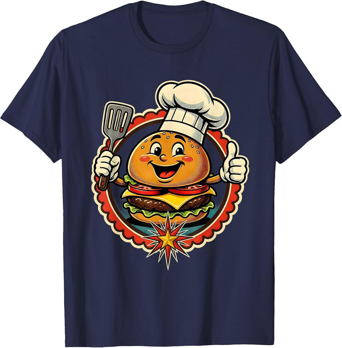 Mother-In-Law Grilling Labor Day BBQ Illustration T-Shirt - Navy Blue