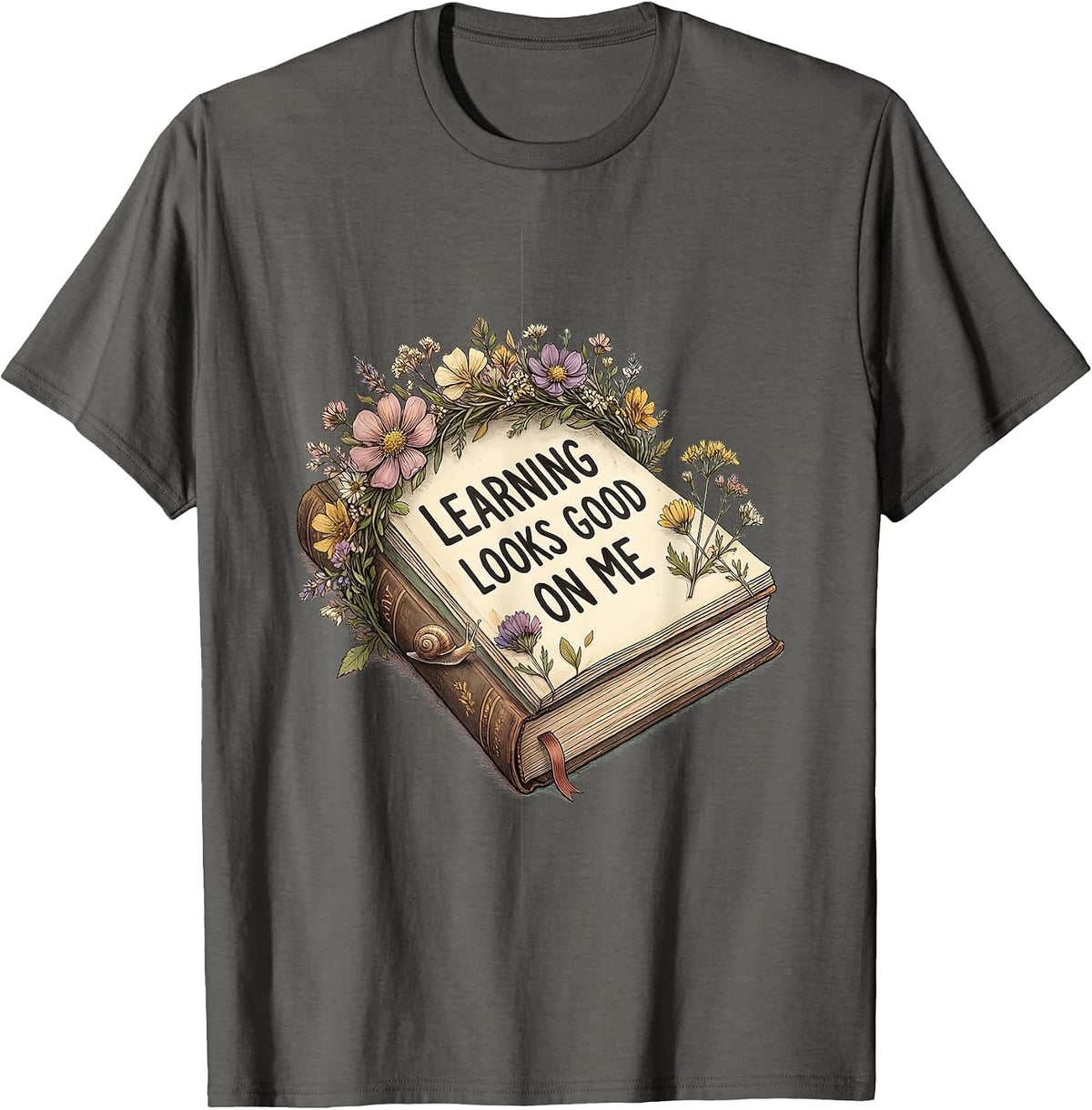 1st Grade Learning Looks Good On Me Girls Design T-Shirt - Asphalt Grey