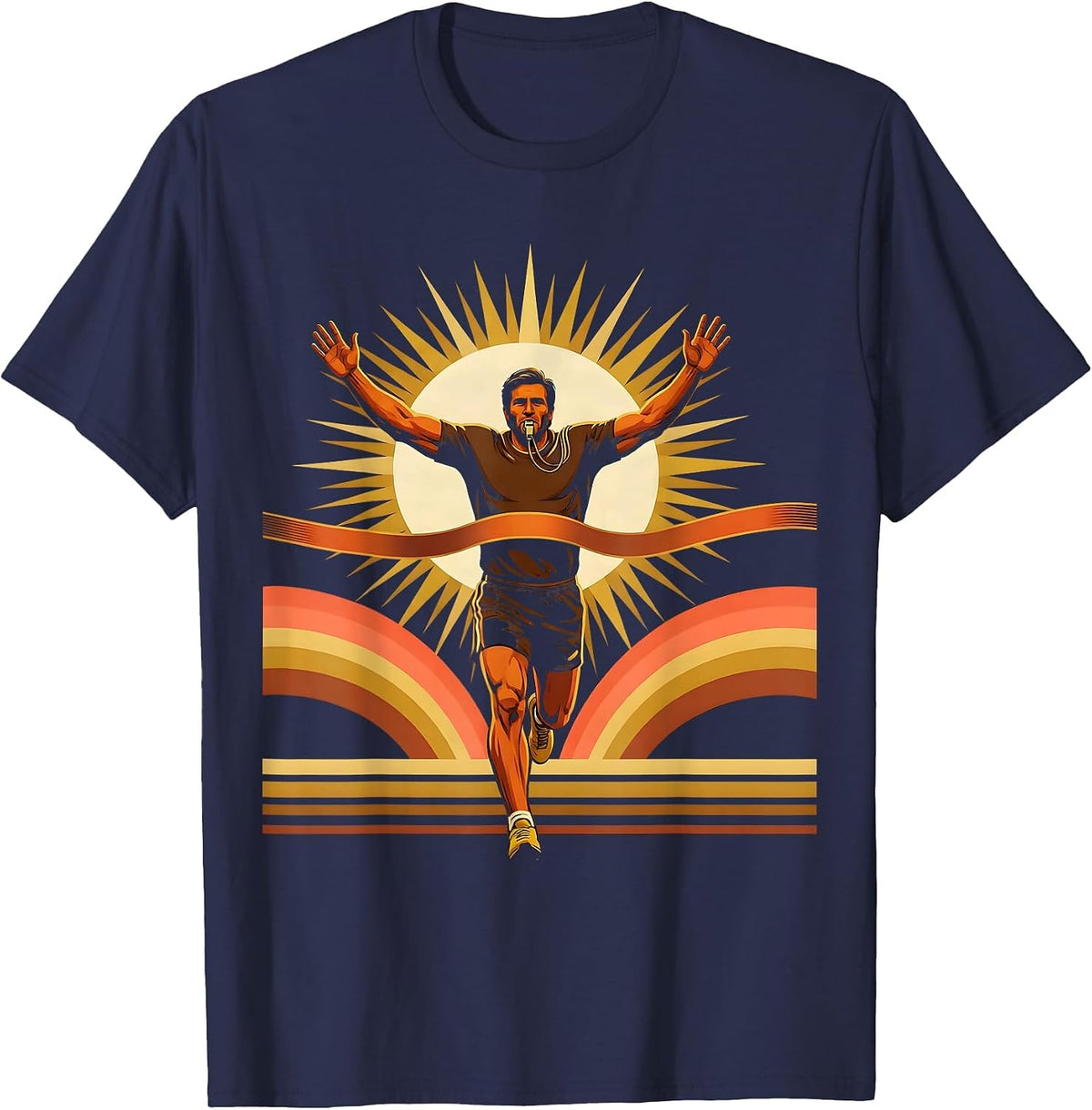 PE Teacher Whistle Finish Line Graphic T-Shirt - Navy Blue