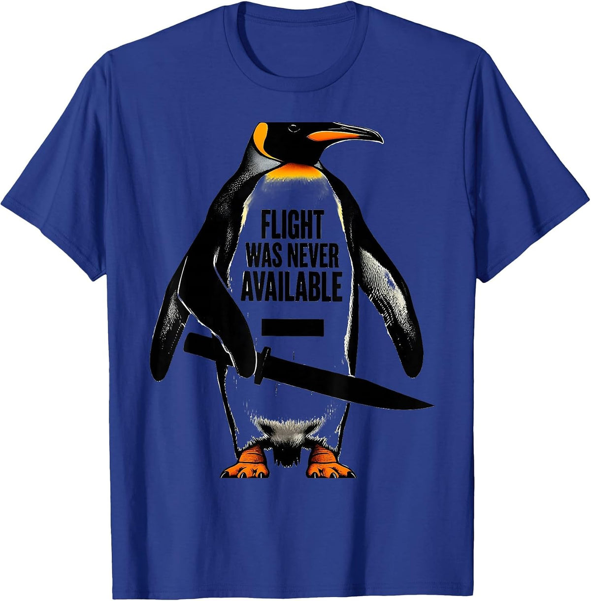 Flight Was Never Available Brutalist Penguin With Knife Dark T-Shirt - Royal Blue